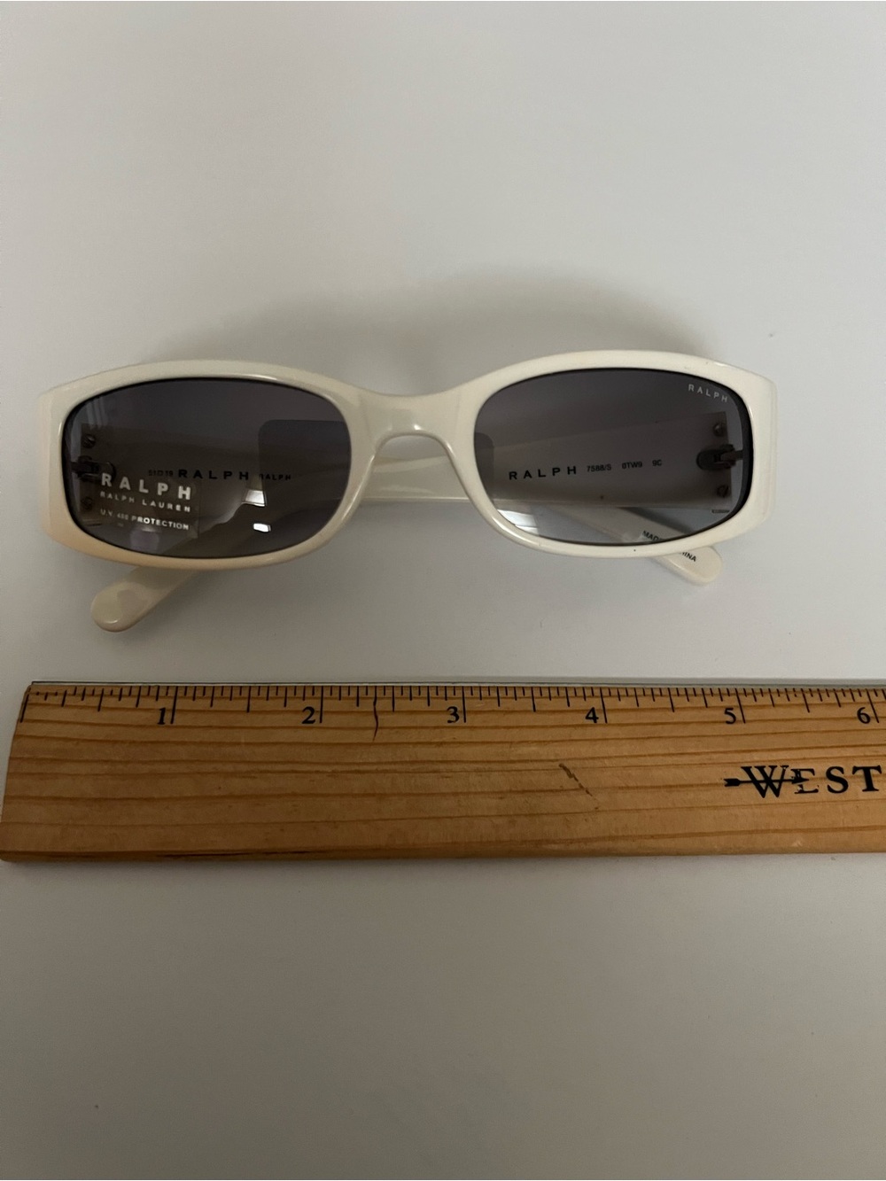 Ralph Lauren White Rectangular Sunglasses with Gray Gradient Lenses - Women's